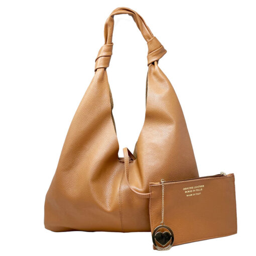 Borsa grande a sacca in pelle con pochette - 7156.