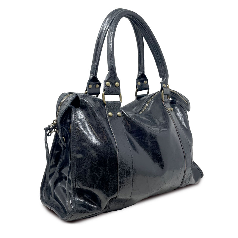 Borsa a mano grande in pelle spatolata con borchie - K073 - immagine 2