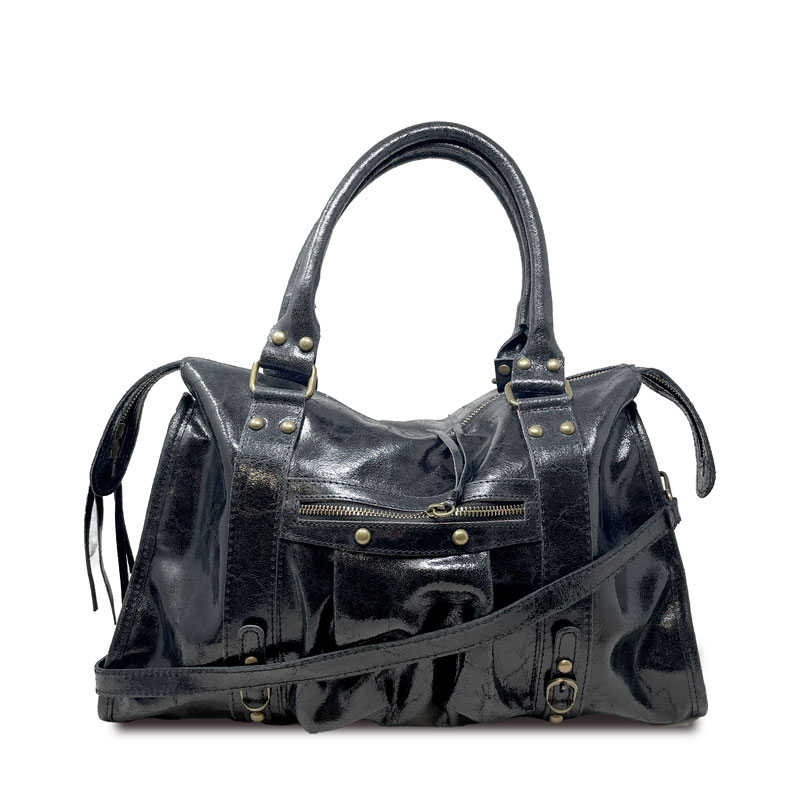 Borsa a mano grande in pelle spatolata con borchie - K073 - immagine 4