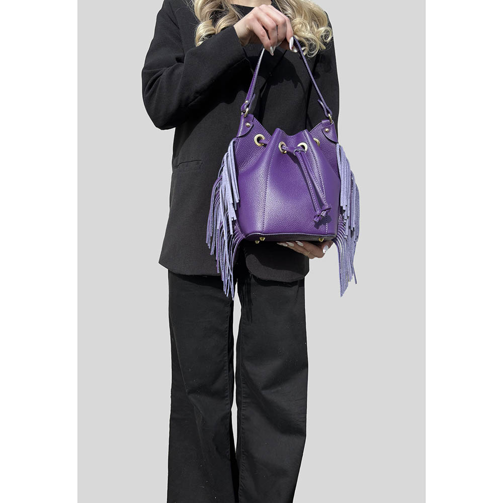 Borsa a Mano Secchiello da Donna in Pelle Dollaro con Frange ART. K104 - immagine 6